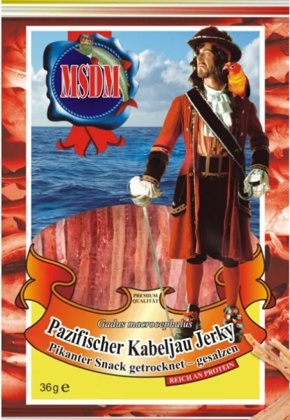 Pazifischer Kabeljau Jerky Pikanter Snack getrocknet, gesalzen